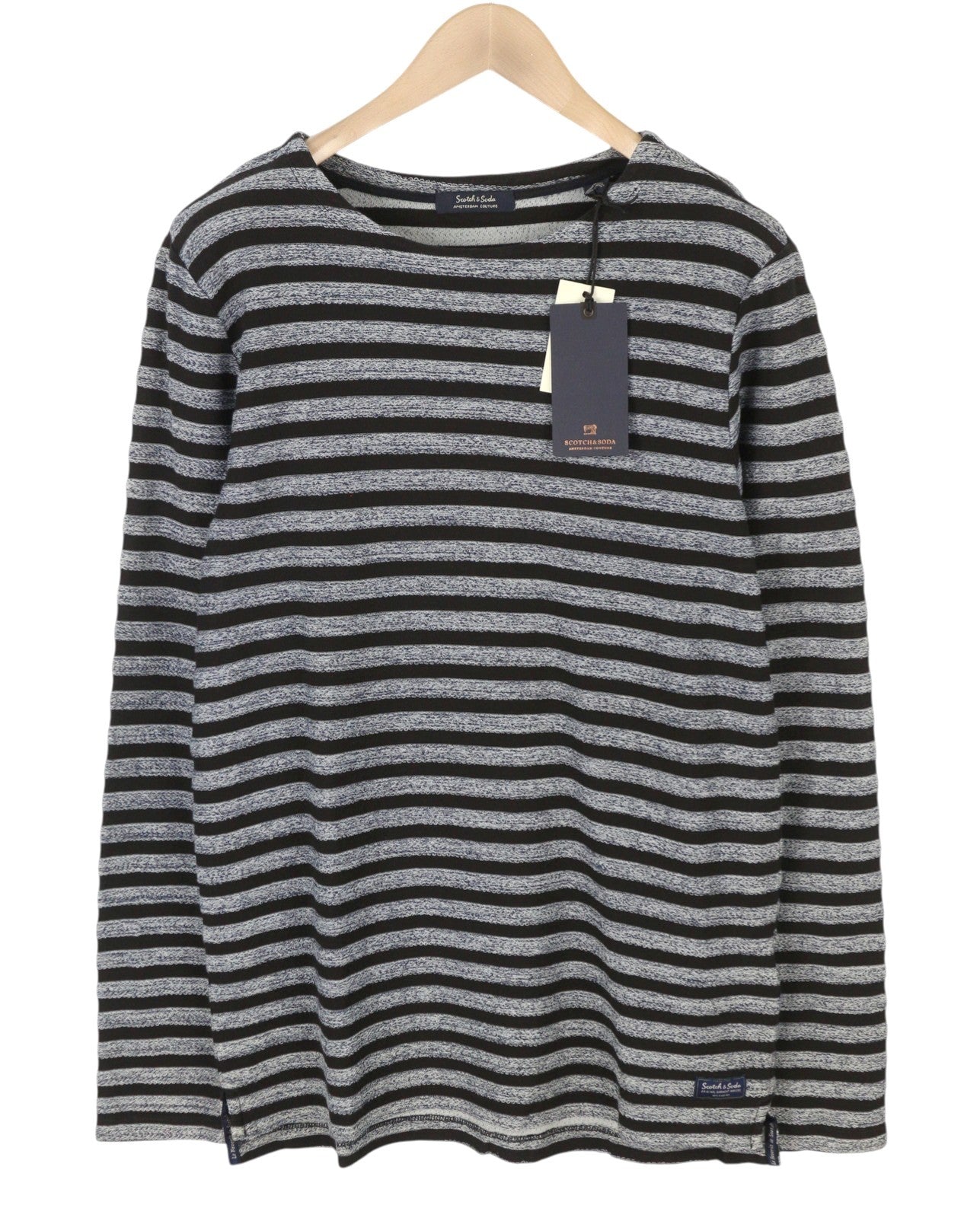 Scotch & Soda Men Sweatshirtblack Striped Crew Neck Long Sleeve Pull On