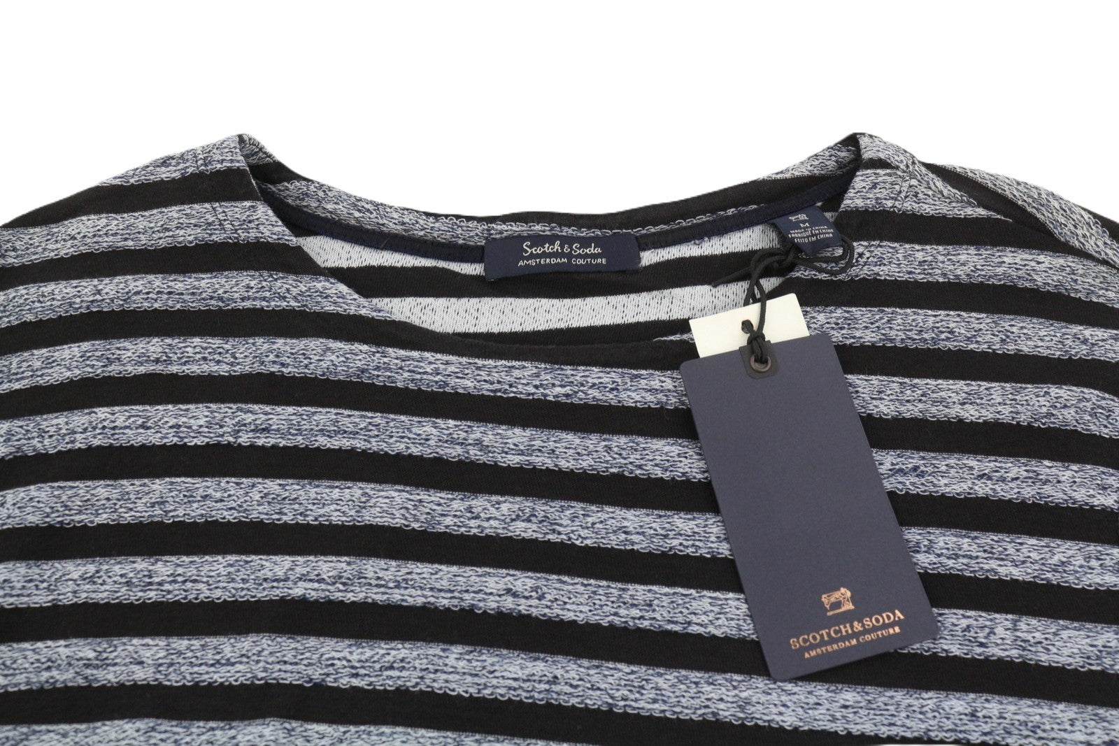 Scotch & Soda Men Sweatshirtblack Striped Crew Neck Long Sleeve Pull On