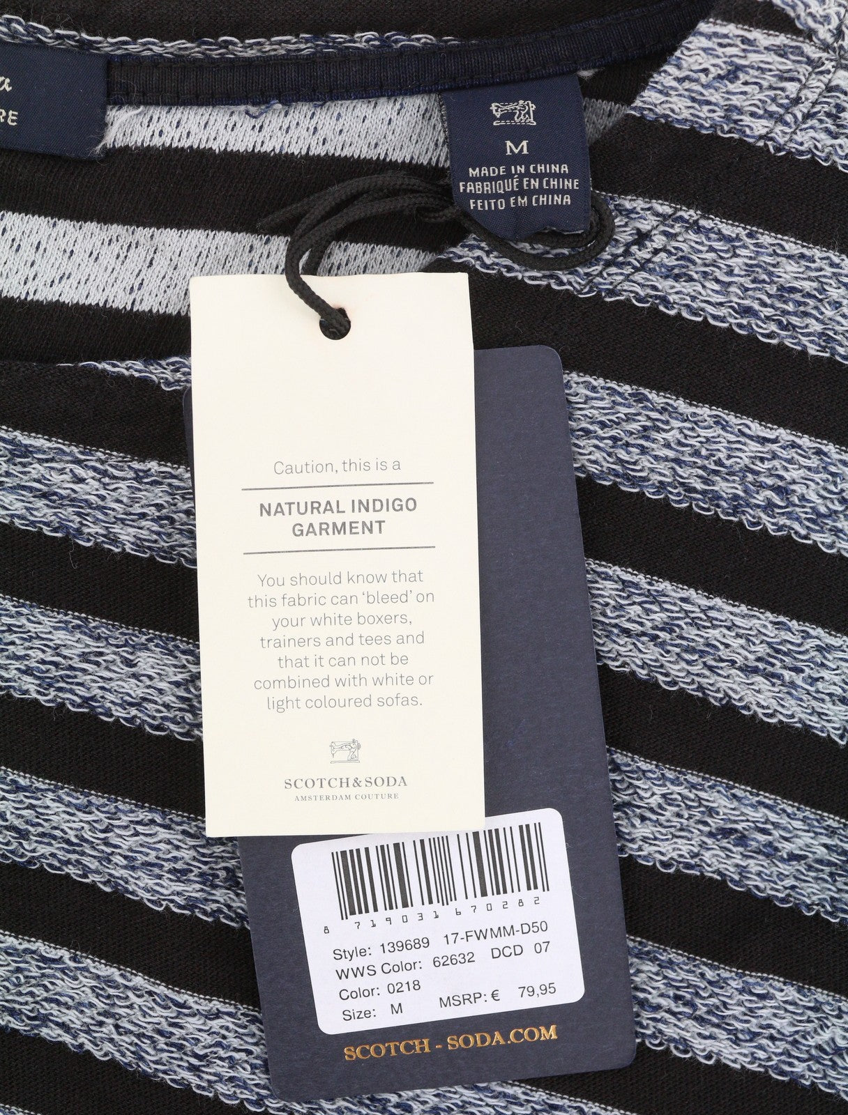 Scotch & Soda Men Sweatshirtblack Striped Crew Neck Long Sleeve Pull On