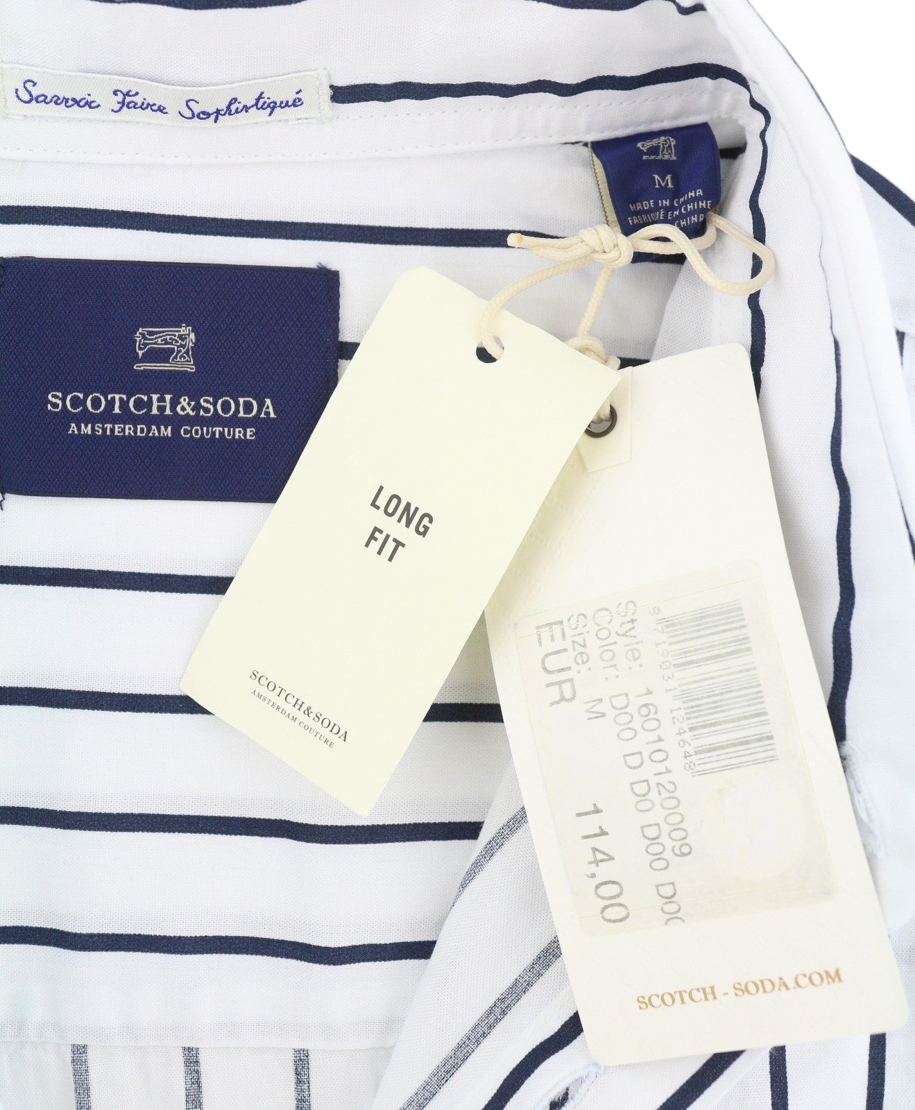 Camicia da uomo Scotch & Soda bianca gessata vestibilità lunga con bottoni e collo aperto