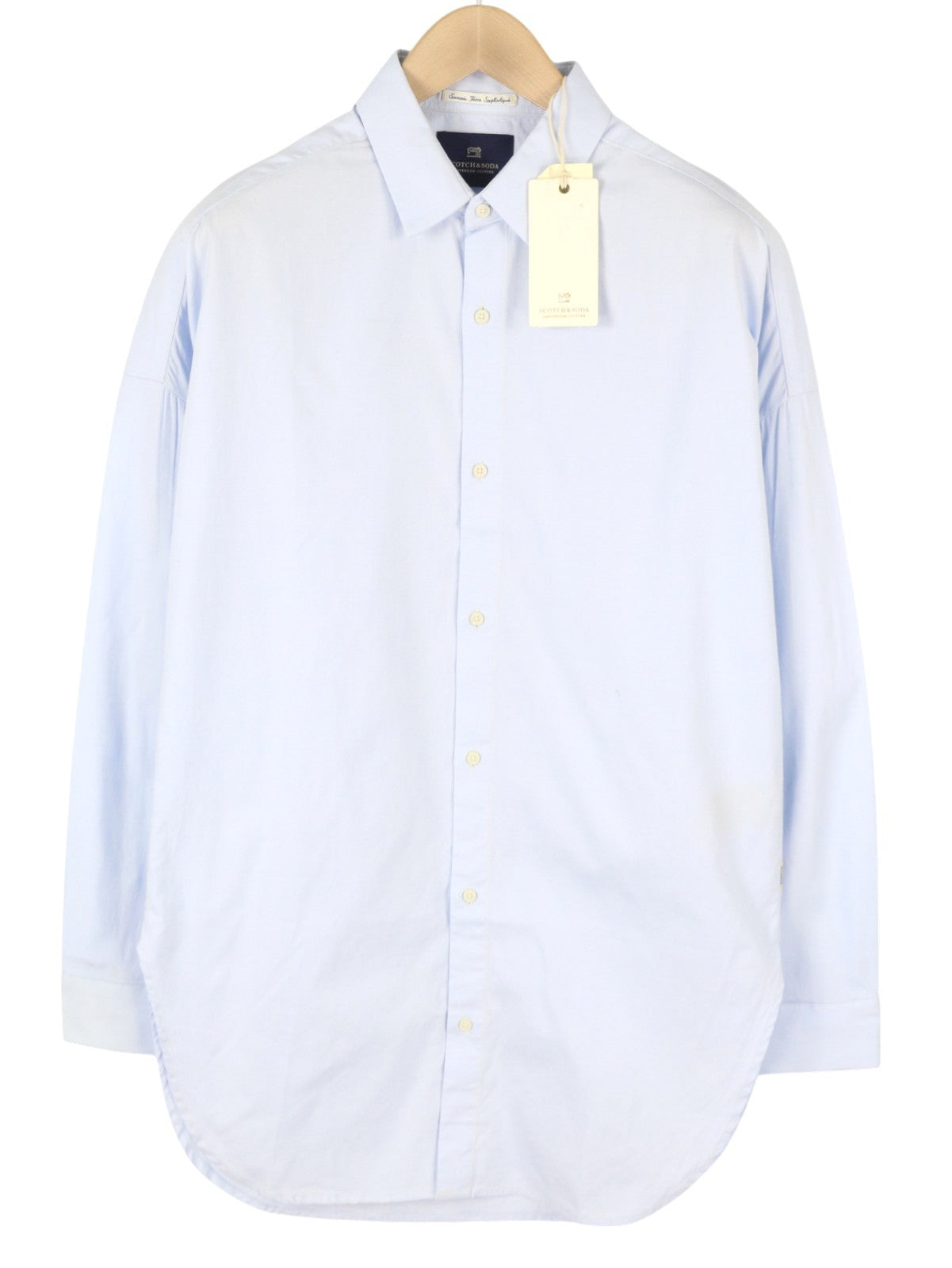 Scotch & Soda Chemise Homme Bleu Clair Coton Coupe Longue Boutonnée Col Ouvert