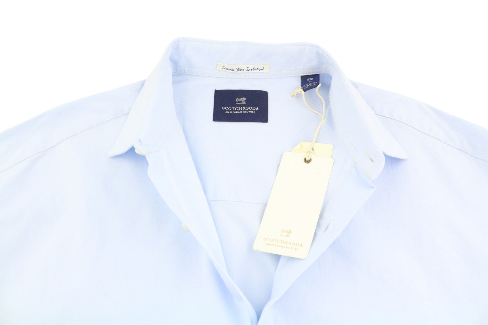 Scotch & Soda Chemise Homme Bleu Clair Coton Coupe Longue Boutonnée Col Ouvert