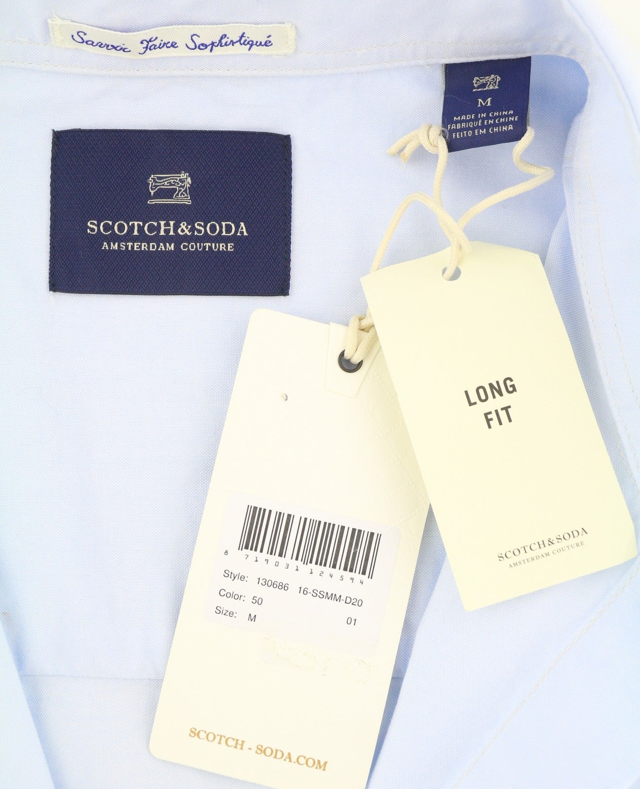 Scotch & Soda Chemise Homme Bleu Clair Coton Coupe Longue Boutonnée Col Ouvert
