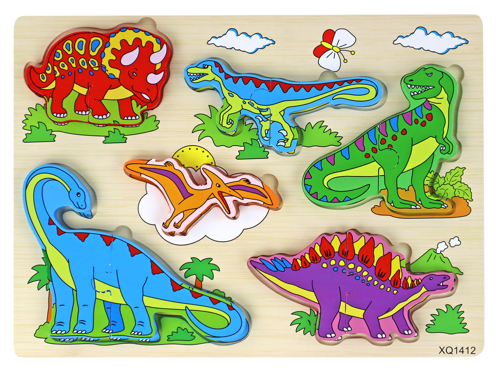 Wooden 3d Puzzle For Children Logic Game Dinosaurs Jigsaw 11 Pieces.