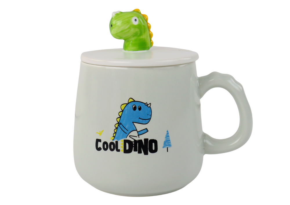 Dinosaur Blue Ceramic Mug Lid Spoon 350ml