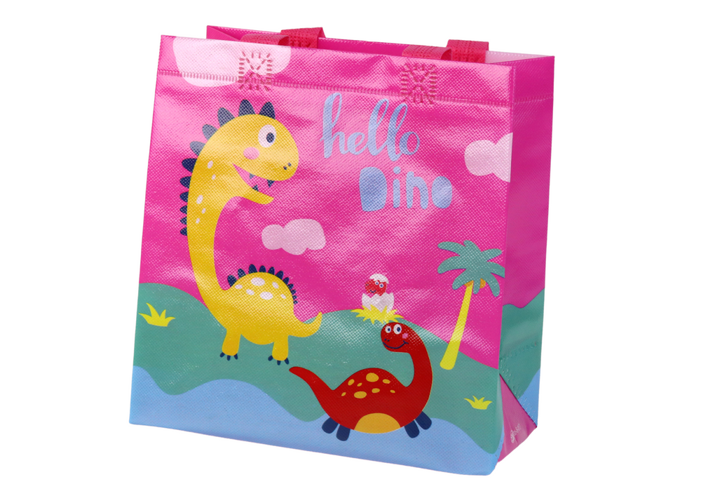 Dárková taška s dinosaurem růžová 23 cm x 21,5 cm x 11 cm