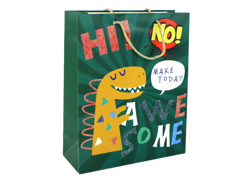 Green Dinosaur Paper Gift Bag 32cm X 26cm X 10cm