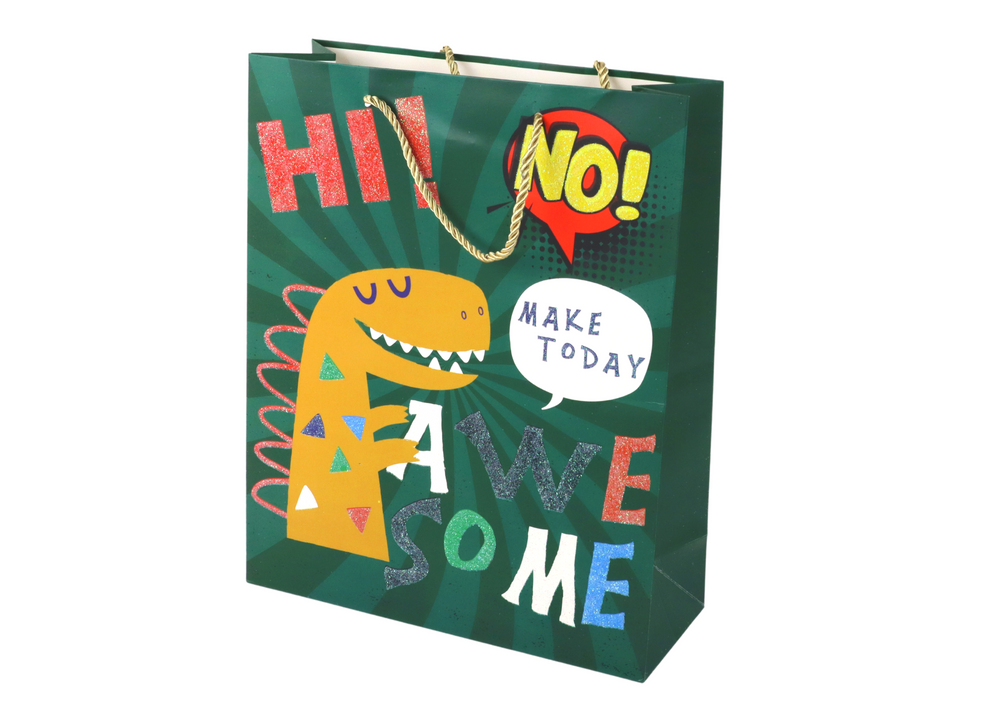 Green Dinosaur Paper Gift Bag 32cm X 26cm X 10cm
