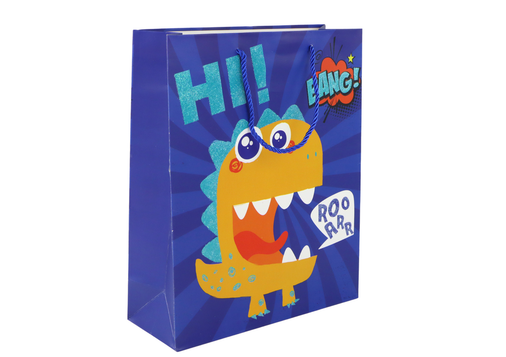 Blue Dinosaur Paper Gift Bag 32cm X 26cm X 10cm