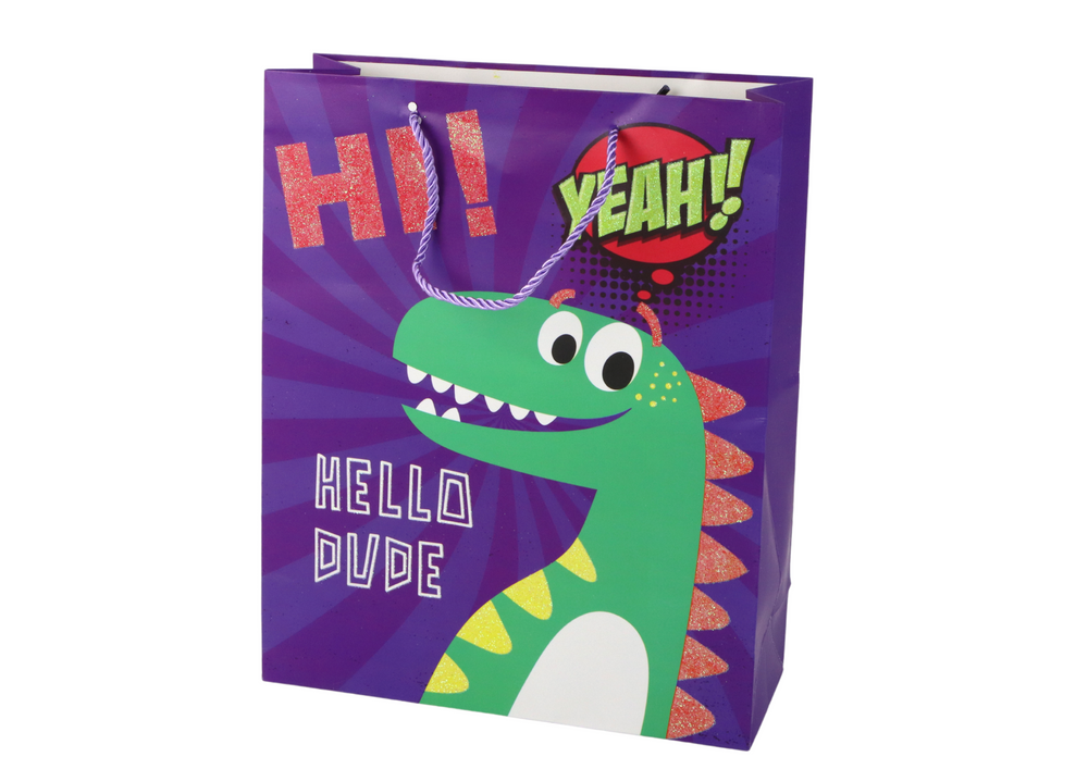 Purple Dinosaur Paper Gift Bag 32cm X 26cm X 10cm