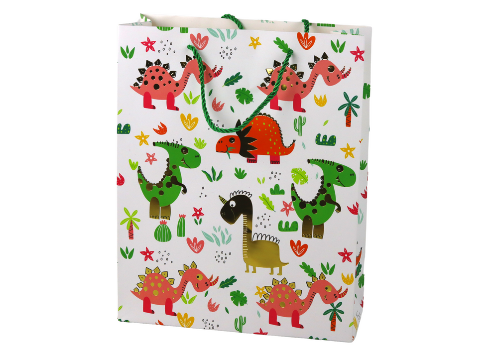 Paper Gift Bag Colorful Dinosaurs Palm Trees 32 Cm X 26 Cm X 10 Cm