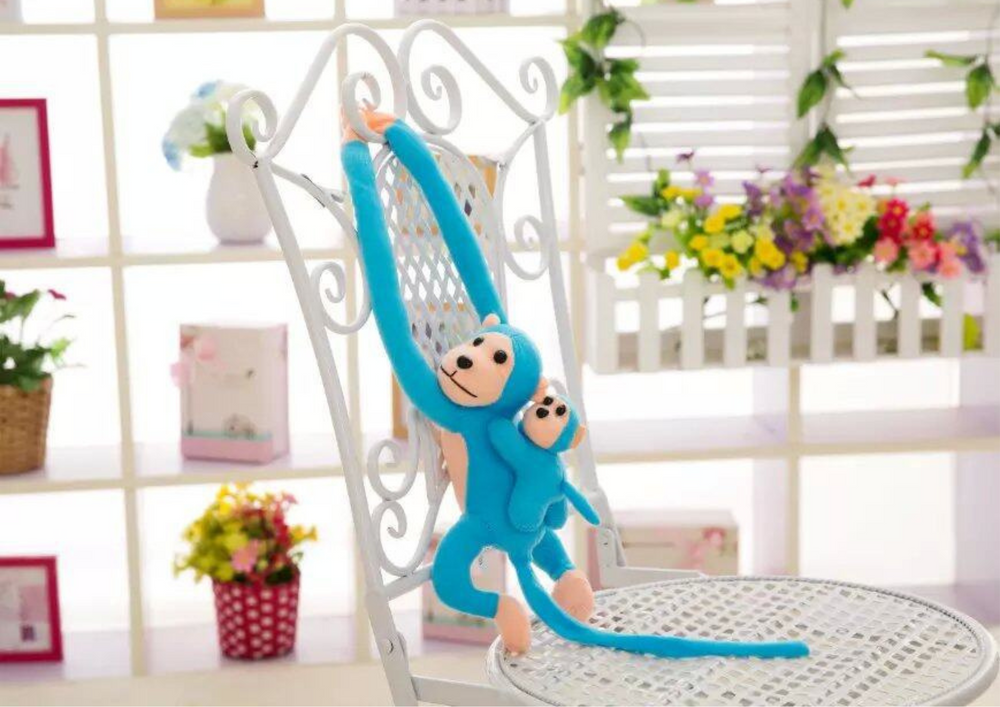 Maskottchen Plüschaffe mit Babyblau 70 cm