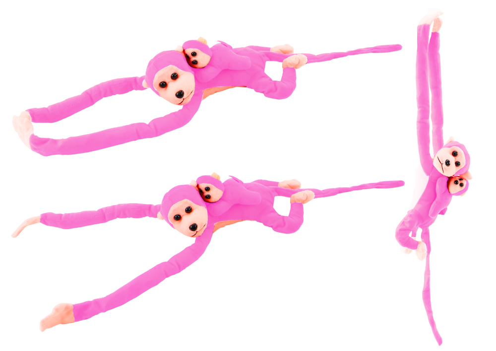 Plush Monkey With Baby Mascot Pink 70 Cm