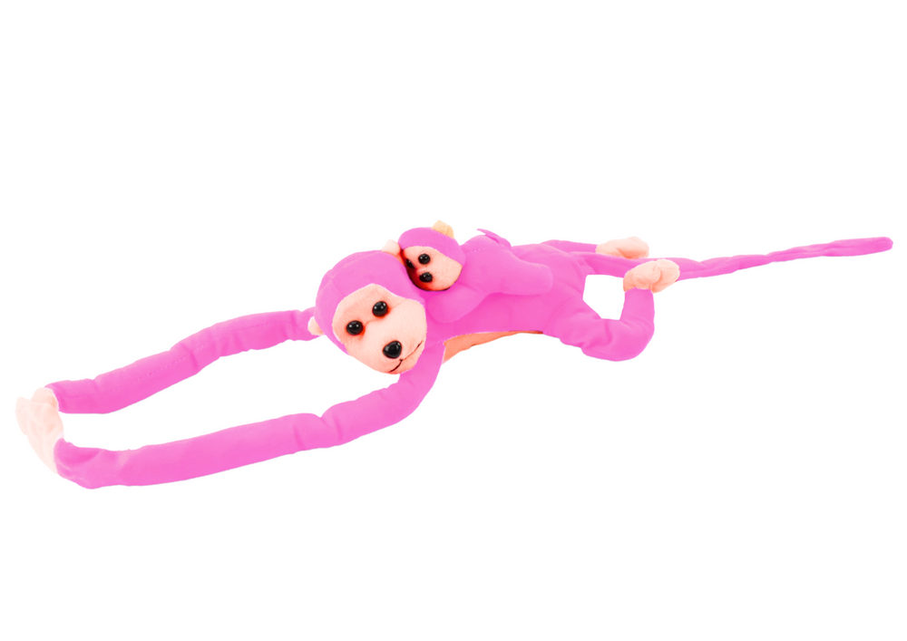 Plush Monkey With Baby Mascot Pink 70 Cm