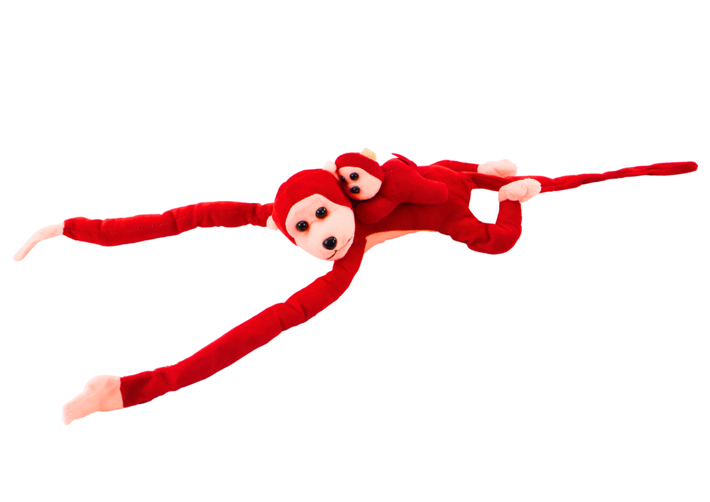 Mascotte peluche singe avec bébé rouge 70 cm
