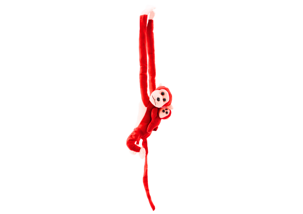 Mascotte peluche singe avec bébé rouge 70 cm