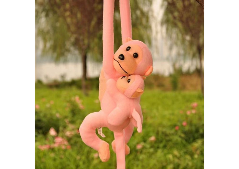 Mascot Plush Monkey With Baby Pink 90 Cm