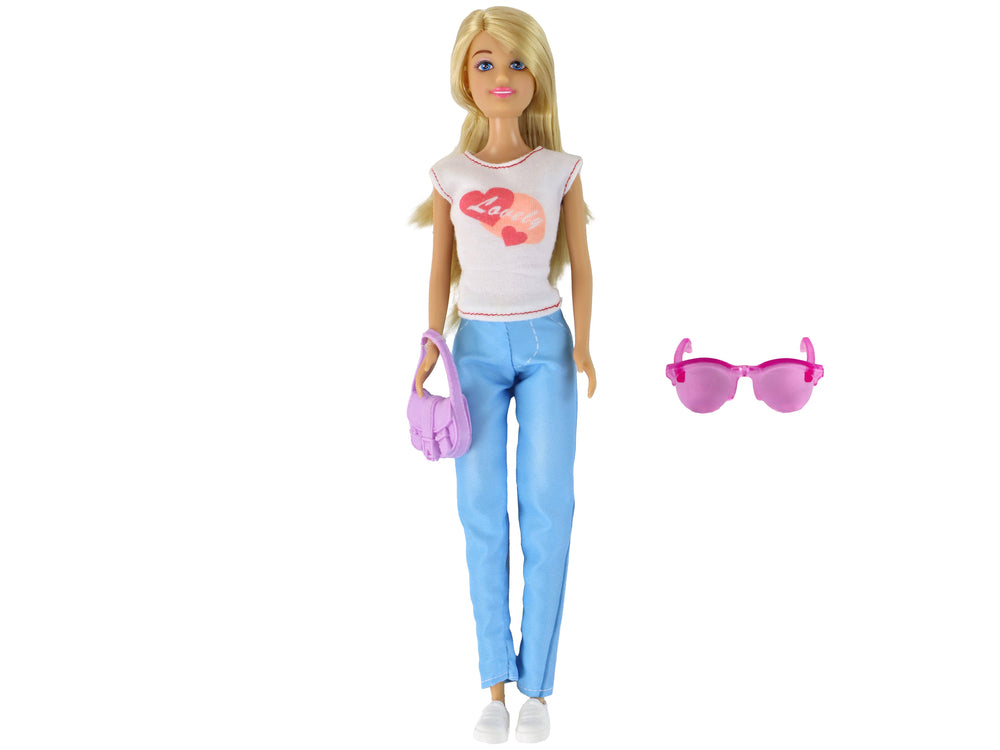 Anlily Children's Doll Long Blonde Hair Handbag Glasses White Blouse