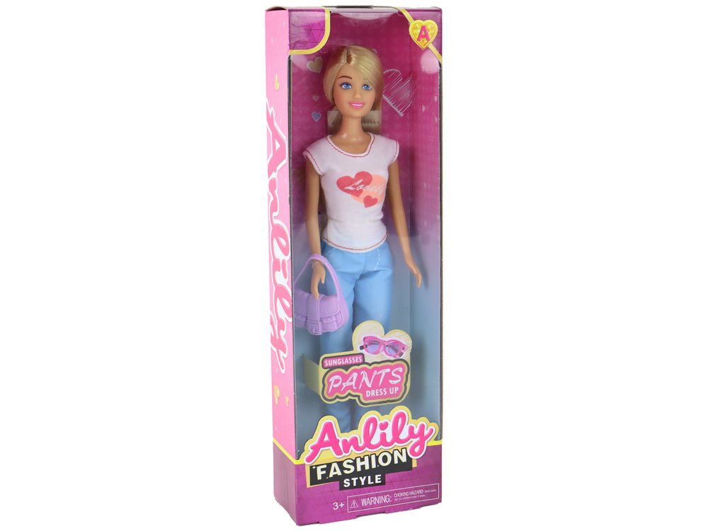 Anlily Children's Doll Long Blonde Hair Handbag Glasses White Blouse