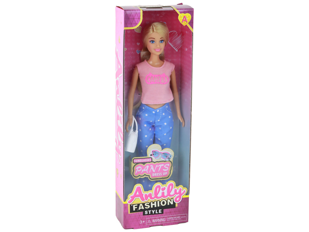 Anlily Children's Doll Long Blonde Hair Handbag Glasses Pink Blouse