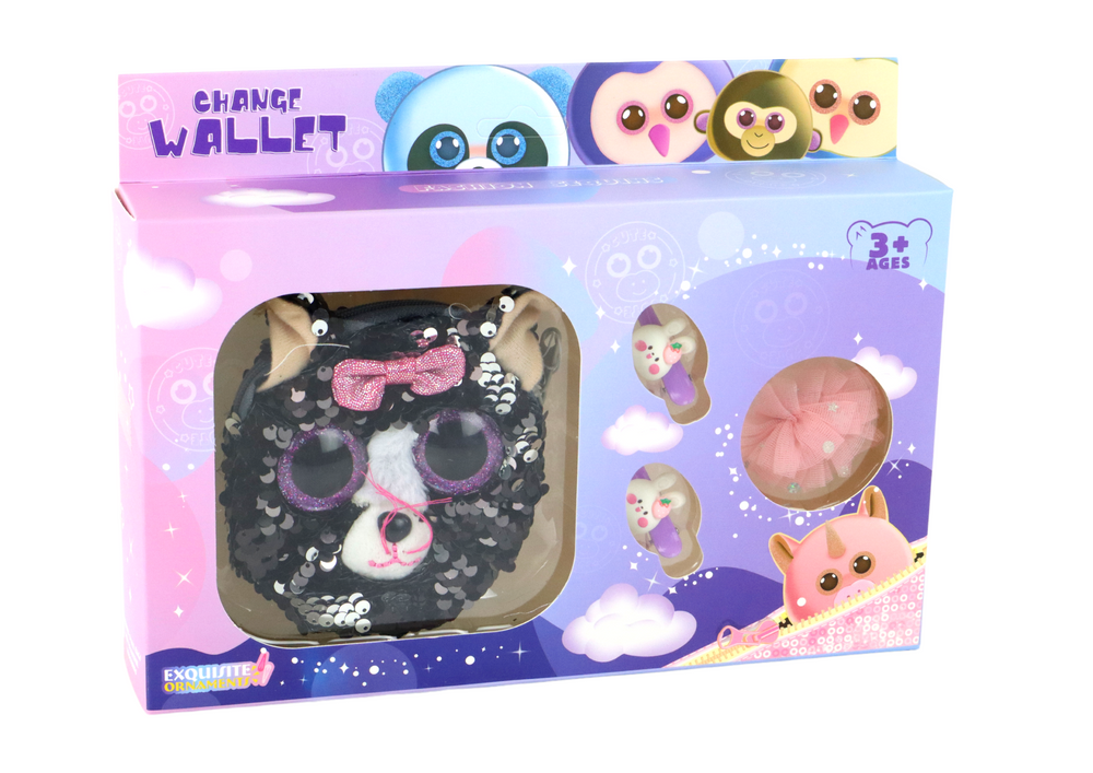 Cufflinks Wallet Set For Girls Kitty Wallet 4 Pcs.