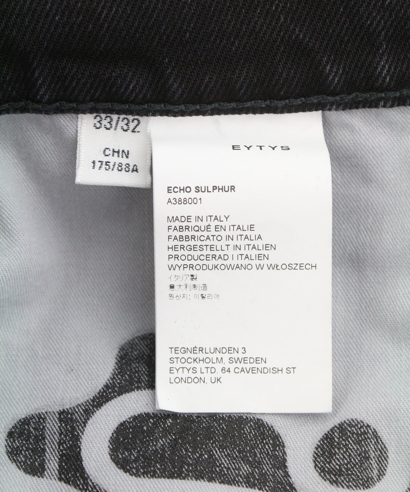 Eytys Echo Sulphur Ultra Baggy Fit Men Jeansblack Faded Unisex Rrp370