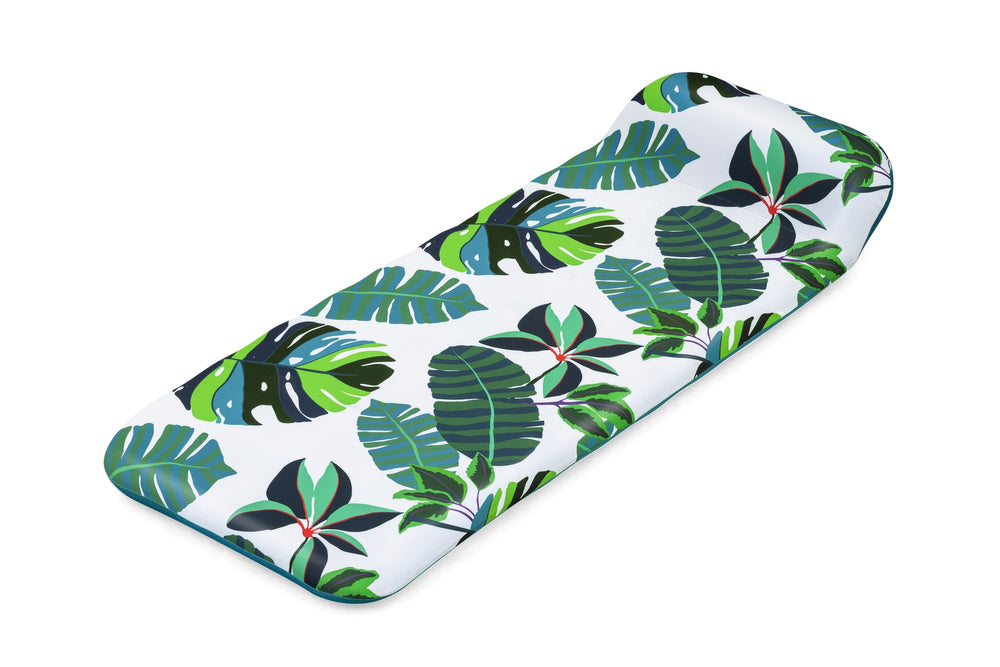 Inflatable Mattress Swimming Mat For Pool White Palm Leaves Motif 43731