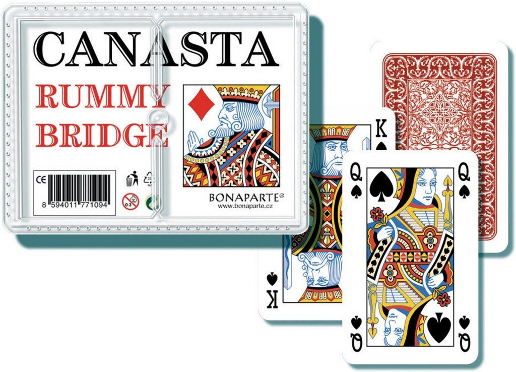 Le jeu de cartes Canasta dans une boîte en plastique
