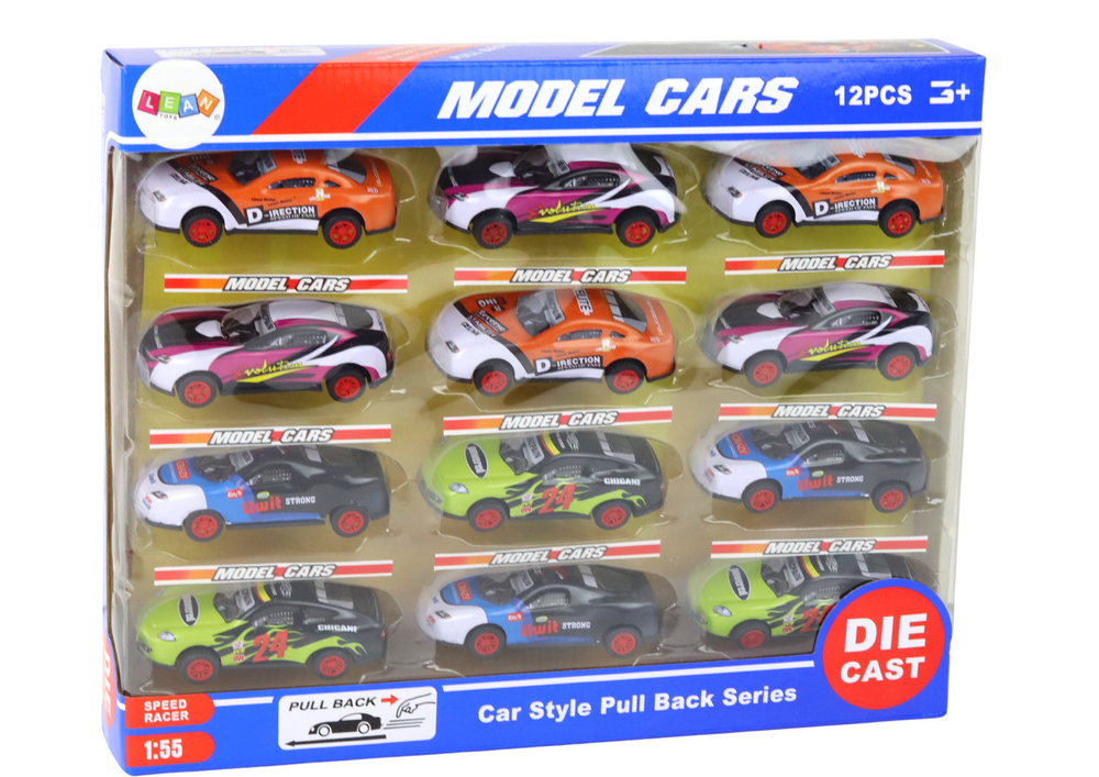 Set Of Sports Cars 1:55 With Friction Drive 12 Colorful Pieces