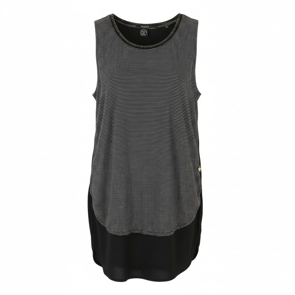 Scotch & Soda Women T-shirtblack Striped Round Neck Longer Back Sleeveless
