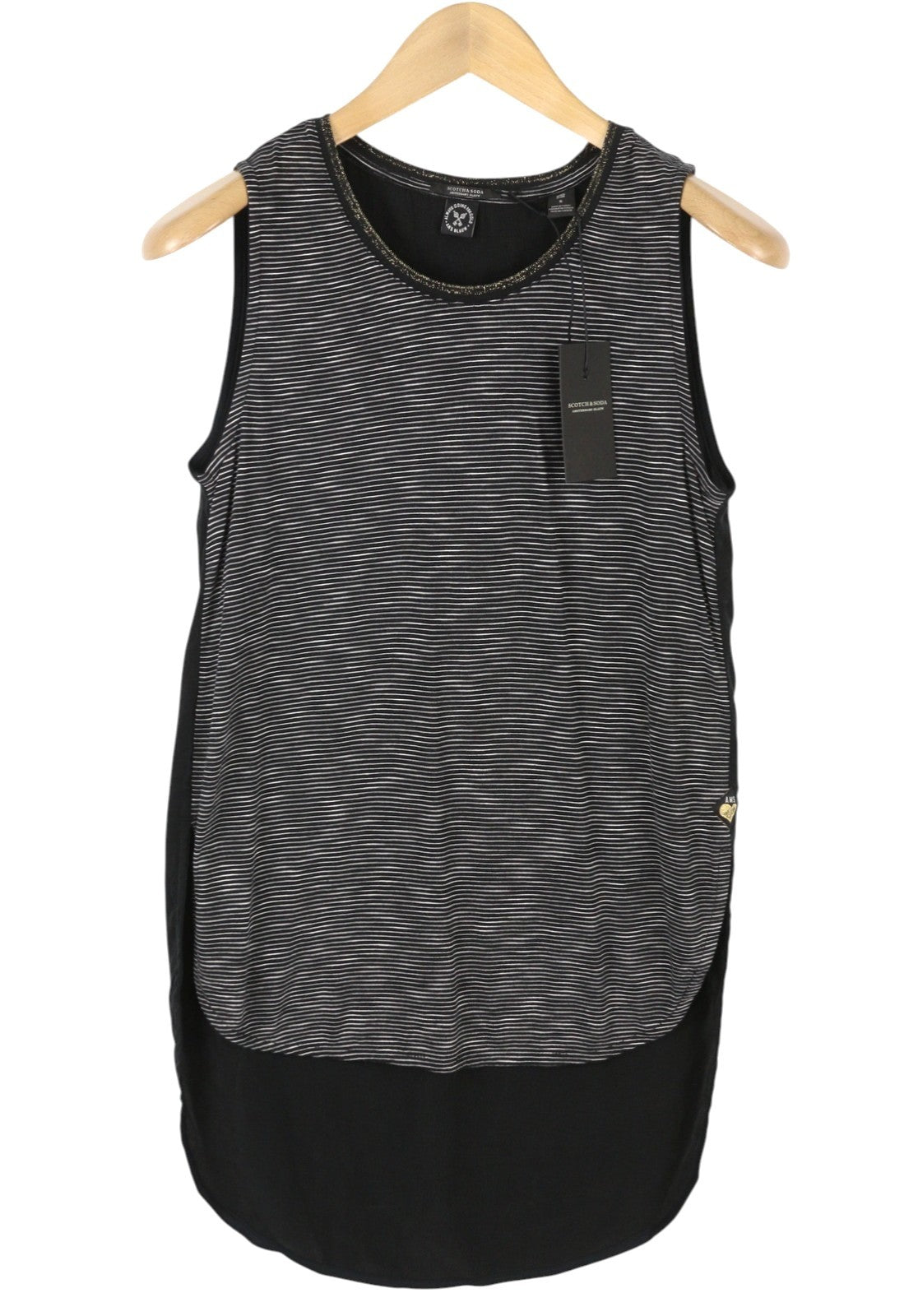 Scotch & Soda Women T-shirtblack Striped Round Neck Longer Back Sleeveless