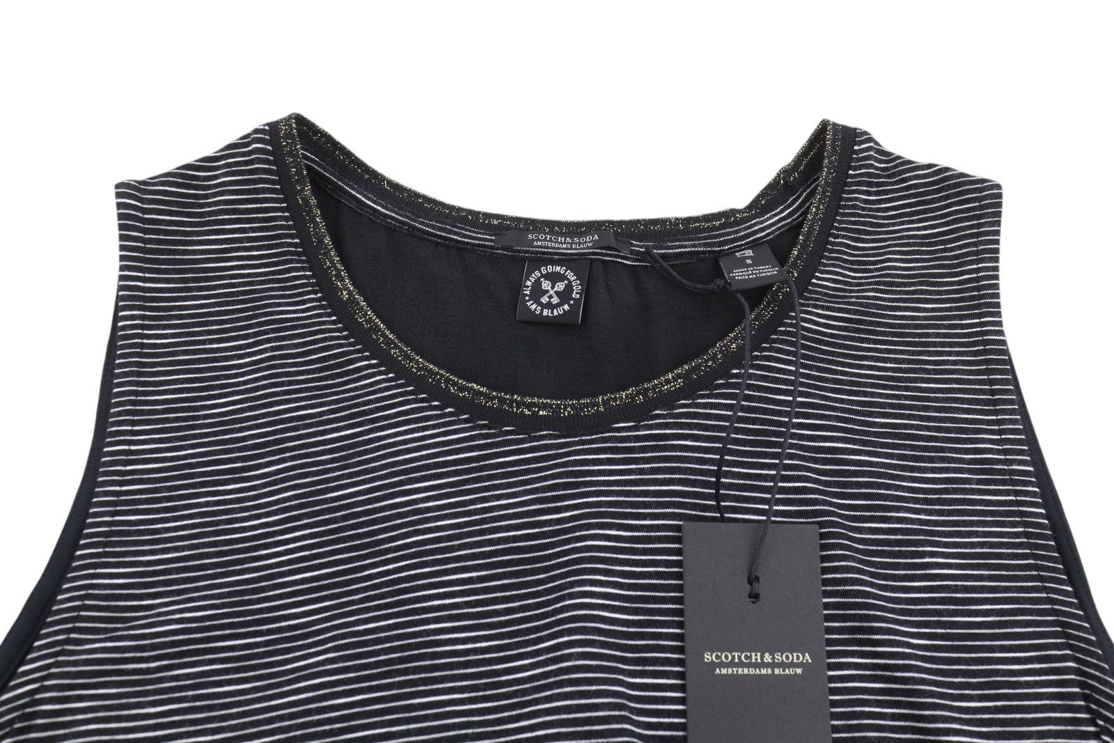 Scotch & Soda Women T-shirtblack Striped Round Neck Longer Back Sleeveless