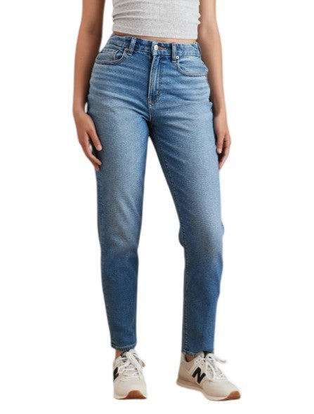 American Eagle Outfitters Mom Washed Blue Stretch Women Jeanswhiskers