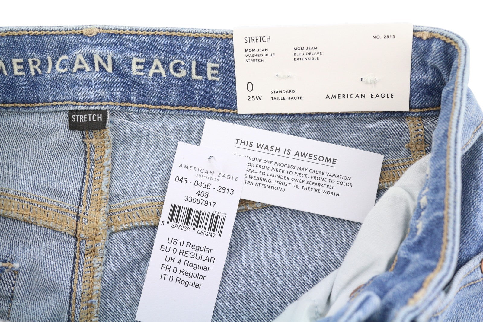 American Eagle Outfitters Mom Washed Blue Stretch Women Jeanswhiskers