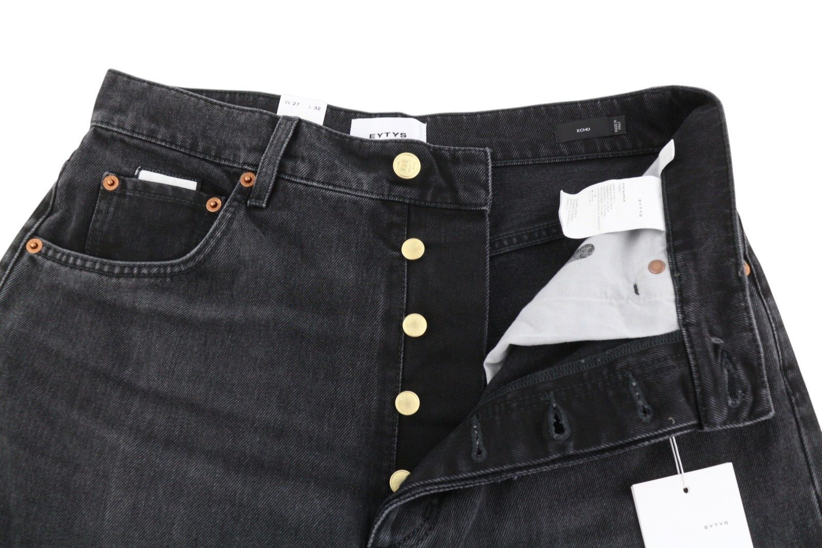 Eytys Echo Sulphur Ultra Baggy Fit Women Jeansblack Faded Rrp370