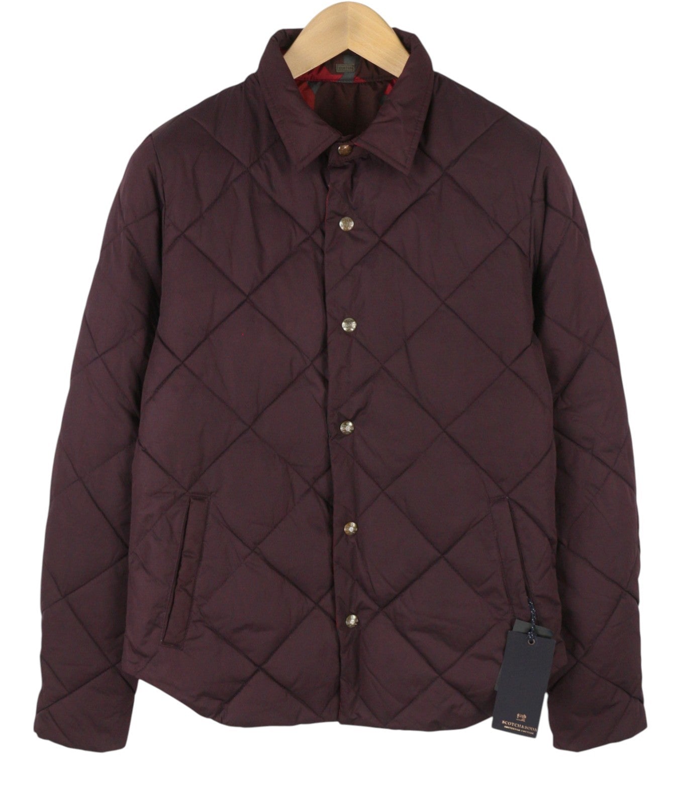 Scotch & Soda Men Jacketburgundy Patterned Quilted Padded Snap Buttons