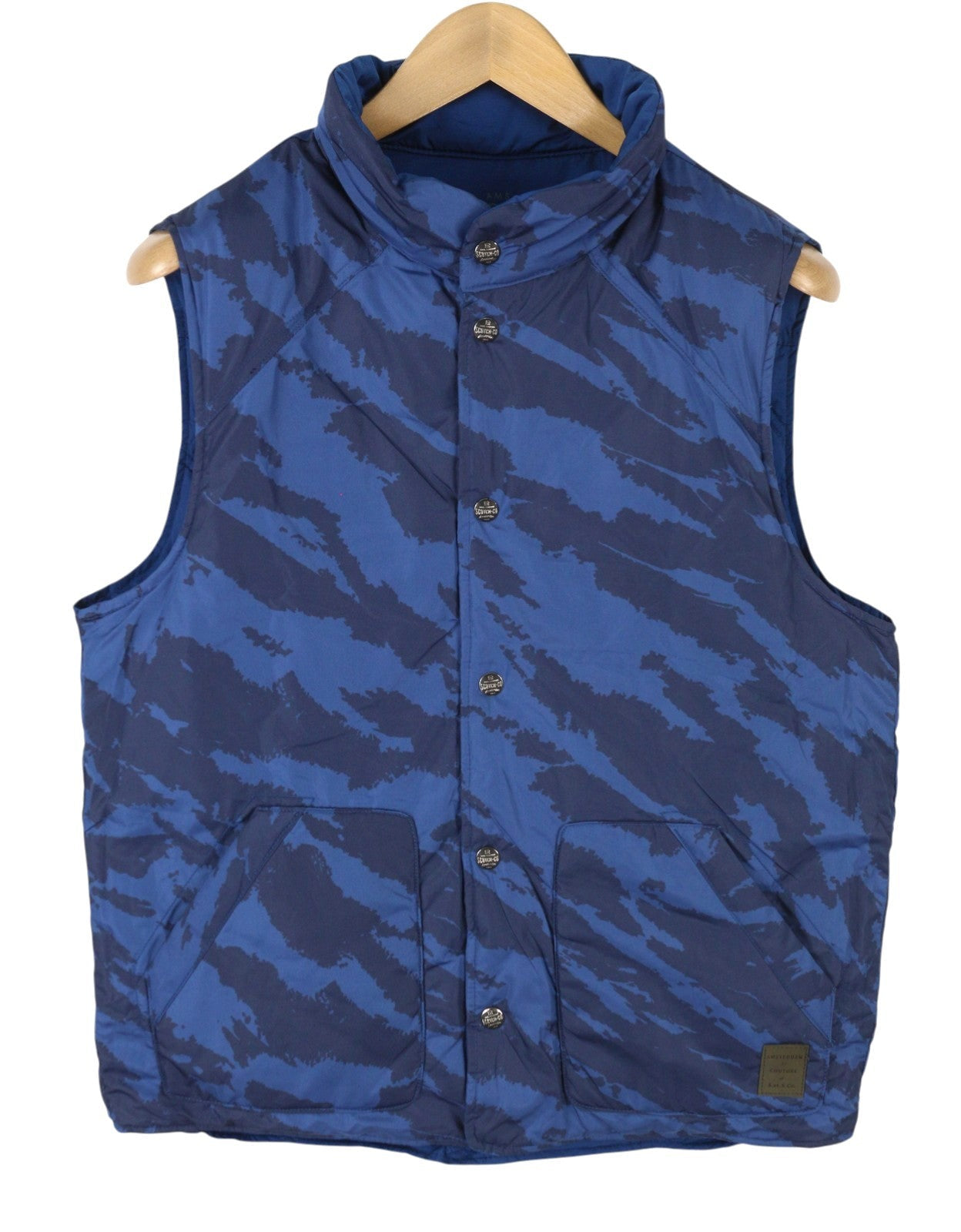 Scotch & Soda Men Waistcoatblue Two-tone Camouflage Reversible Quilted