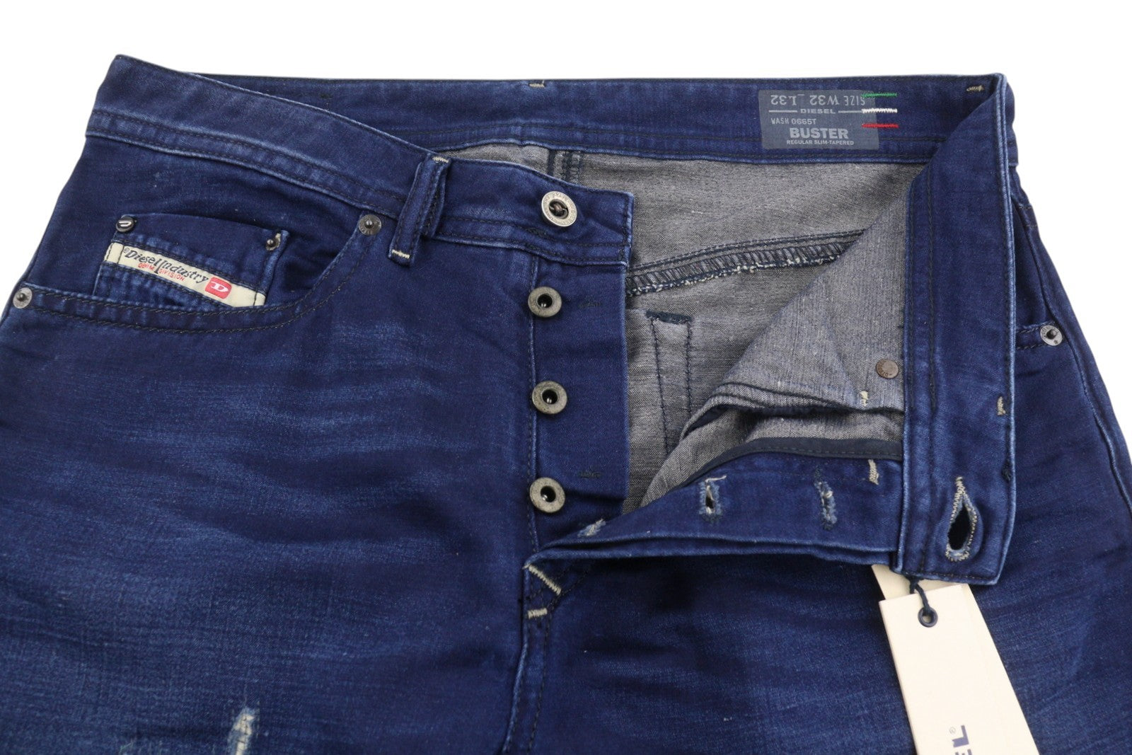 Diesel Buster 0665t Men Jeansblue Faded Distress Regular Slim Tapered