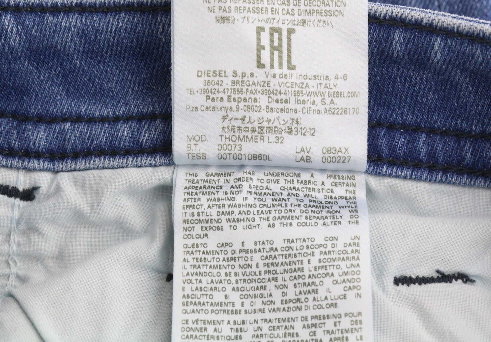 Diesel Thommer 083ax Men Jeansblue Whiskers Faded Distress Slim Fit