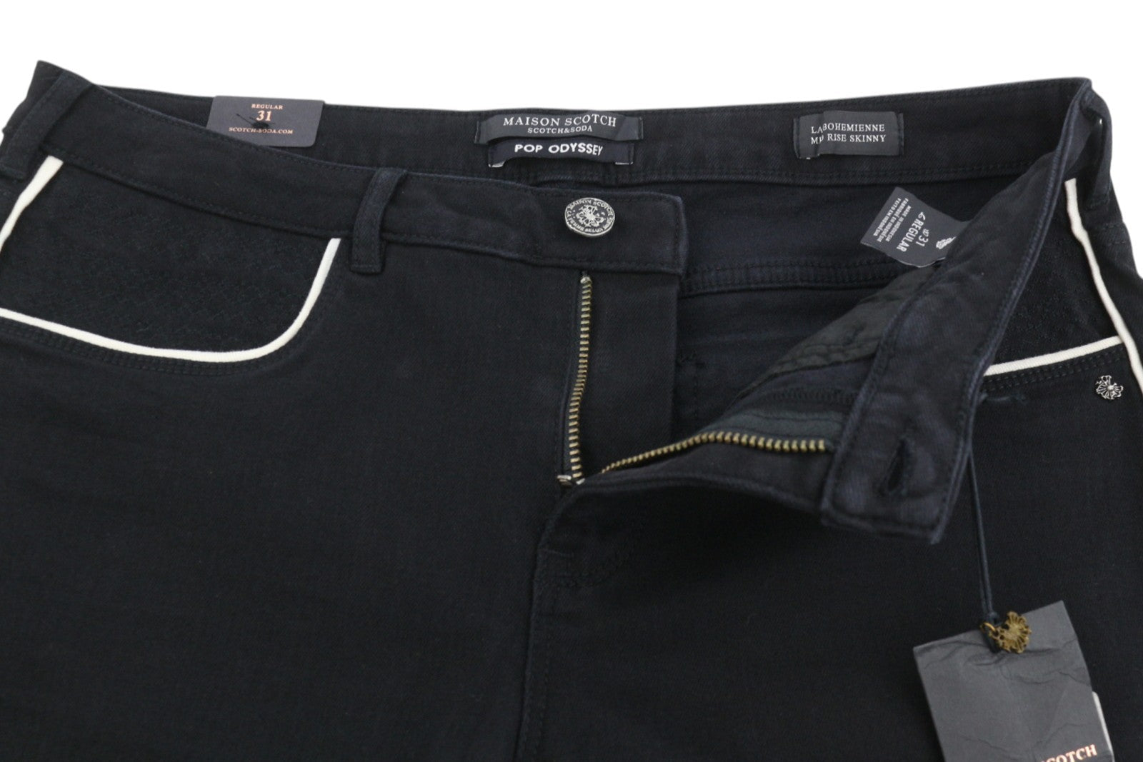 Maison Scotch La Bohemienne Pantaloni da donna neri a vita media skinny laterali