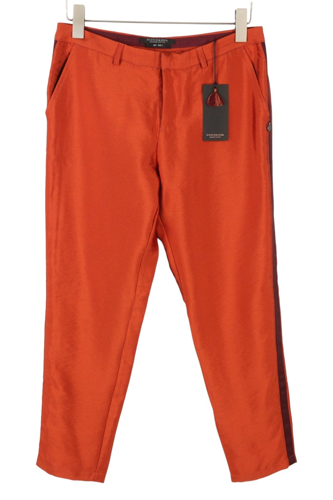 Maison Scotch Women Trousersorange Shiny Look Sideline Zip Fly Slim Fit