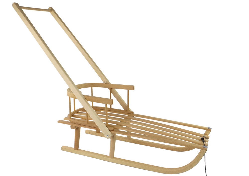 Sled With Backrest Wooden Pusher Wooden Handle