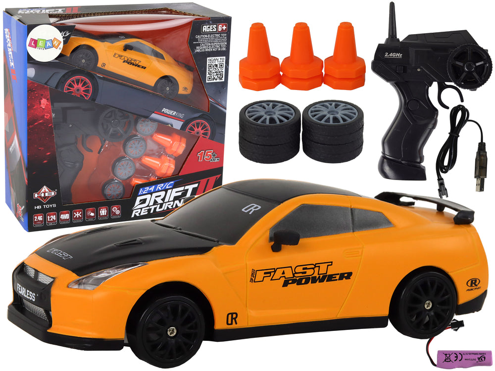 Remote Controlled Sports Car R/c 1:24 Yellow Interchangeable Wheels