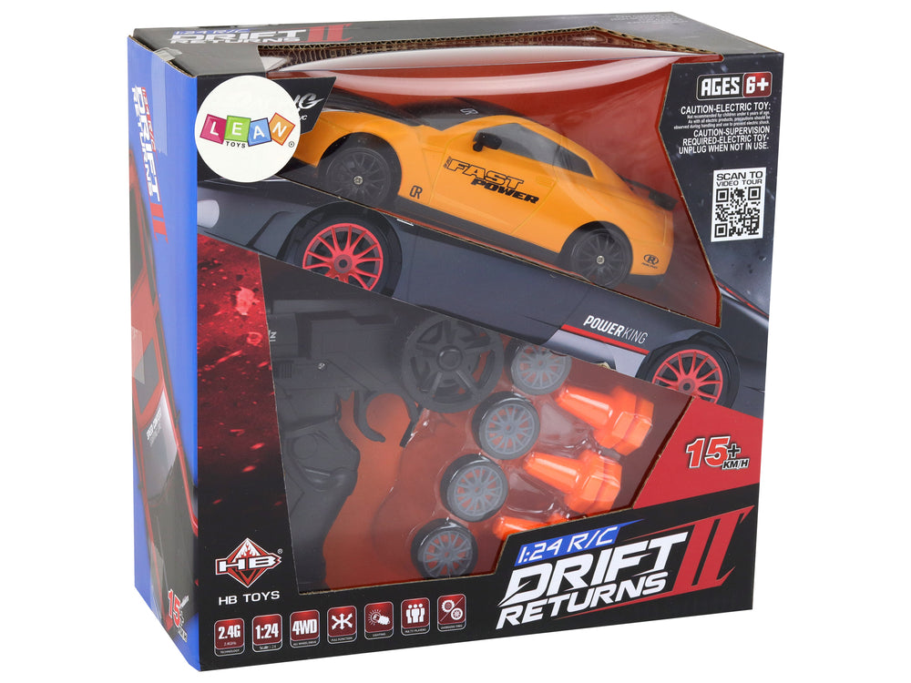 Remote Controlled Sports Car R/c 1:24 Yellow Interchangeable Wheels