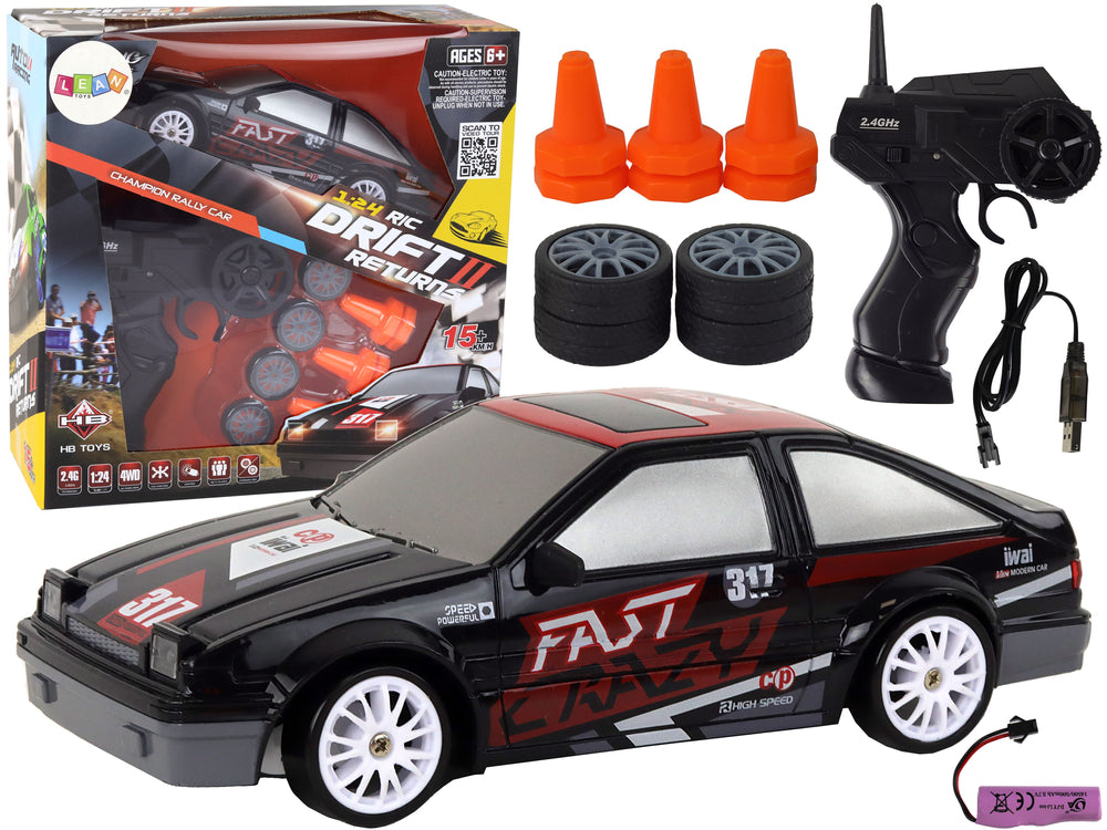 Remote Controlled Sports Car R/c 1:24 Black Replaceable Wheels