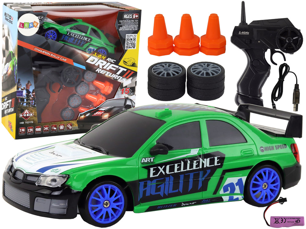 Carro esportivo com controle remoto R/c 1:24 rodas intercambiáveis verdes