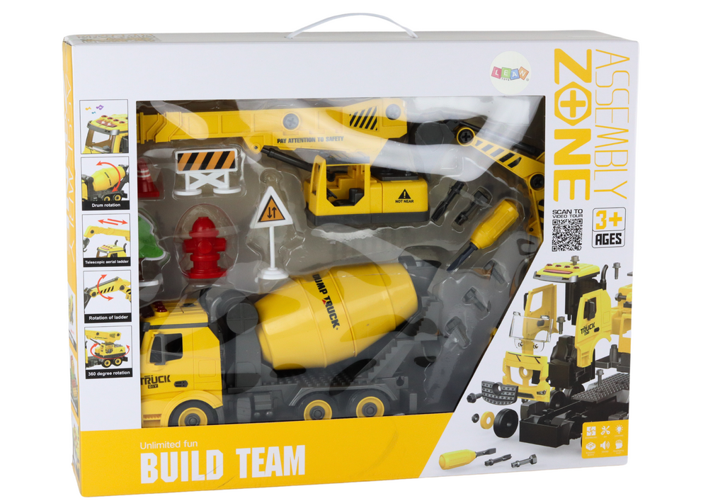 Construction Vehicles Sound Light 1:12 Diy Concrete Mixer Crane Excavator