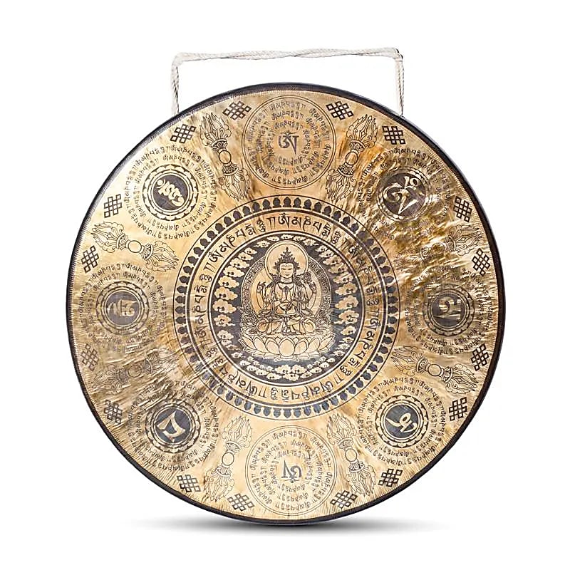Nepalesisk Gong Chenrezig indgraveret -- 60 cm; 95 kg - 60 cm; 9,5 kg