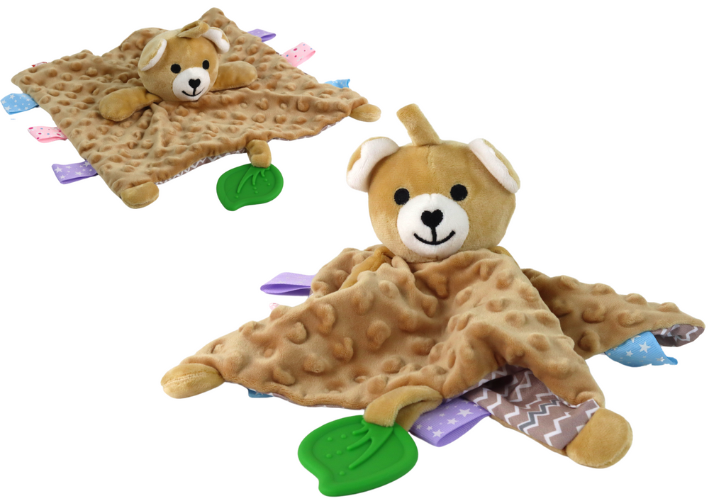 Teddy Bear Plush Cuddly Toy Blanket Studs Teether Rattle