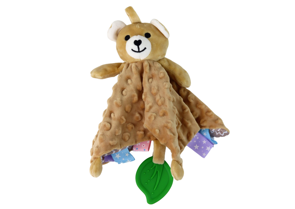 Teddy Bear Plush Cuddly Toy Blanket Studs Teether Rattle